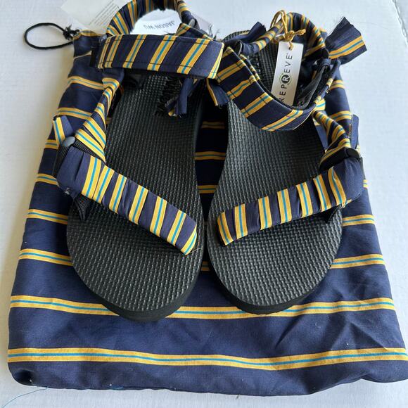 Sz 40 NWT Arizona Love x Jason Wu Trekky Sandals blue & yellow striped boho eco - Picture 1 of 9